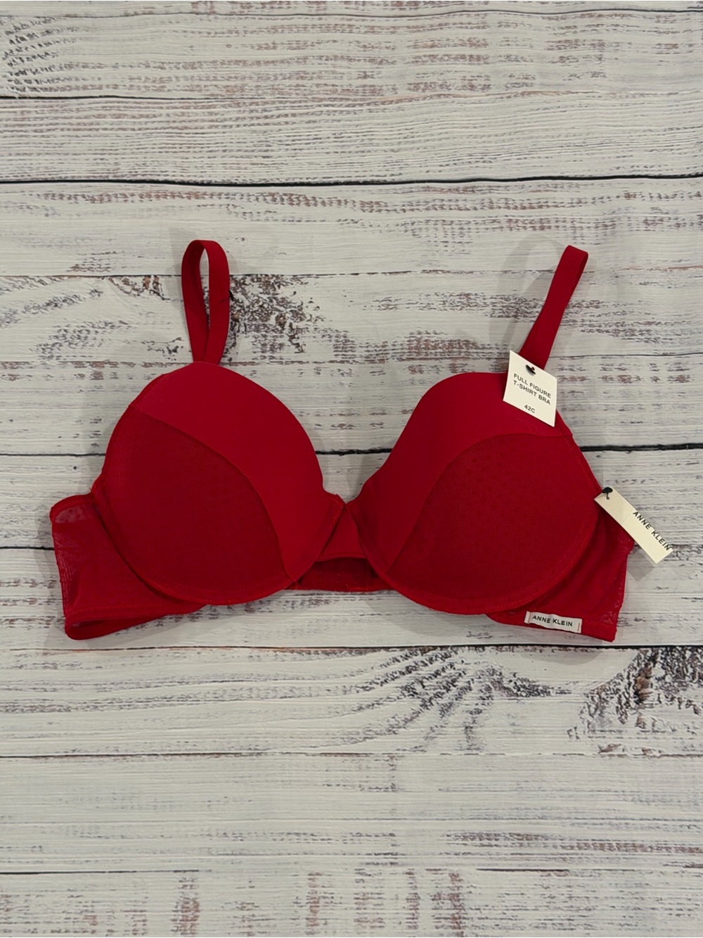 NWT Anne Klein Red Bra 42C Underwire Full Figure Tshirt Bra NEW